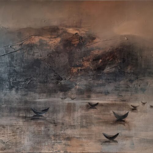 176.  Małgorzata Wójcik, 2025, cykl ''Odyseusze'', nr11, 90x110 cm, akryl na płótnie, zabezpieczony werniksem, sygn. l.dół i na odwrociu